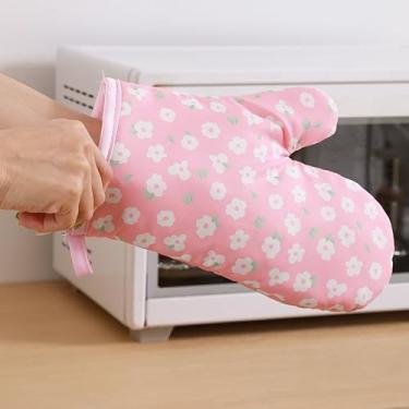 Imagem de Luvas de forno forradas de algodão – Luvas de micro-ondas resistentes ao calor para cozinhar e assar na cozinha, luvas domésticas isoladas (rosa)