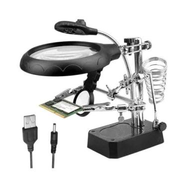 Imagem de Lupa Iluminada Por LED Com Suporte Para Ferro De Solda De 3 Mãos E Sup
