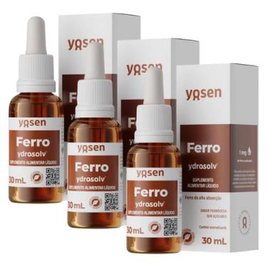 Imagem de 3x Ferro Bisglicinato Ydrossolv Yosen Framboesa 30ml, Framboesa