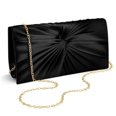 Imagem de XquiziFit Bolsa clutch feminina de cetim torcido para noite formal para festas de casamento e coquetéis, Preto