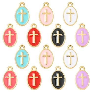 Imagem de KitBeads 70 peças, pingentes de cruz esmaltada, ovais de liga com crucifixo, pingentes religiosos de Jesus para fazer joias, pulseiras, brincos, colar, volume