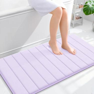 Imagem de OLANLY Tapete de banho listrado de espuma viscoelástica 111 x 61 cm, tapetes absorventes super macios, secagem rápida, tapetes de chuveiro laváveis na máquina, tapete de banho, acessórios de decoração