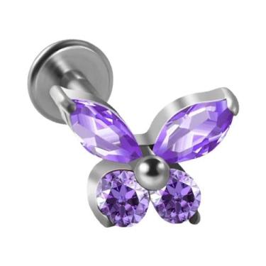 Imagem de Brinco De Piercing Labret Em Titânio Com Zircônia Em Forma De Borbolet