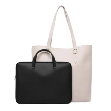 Imagem de Kit Bolsa Sacola + Pasta para Notebook 14 a 17 Polegadas com Alça, Bolsa Grande para Trabalho Estudo Viagem(Pasta Preto + Sacola Marfim)
