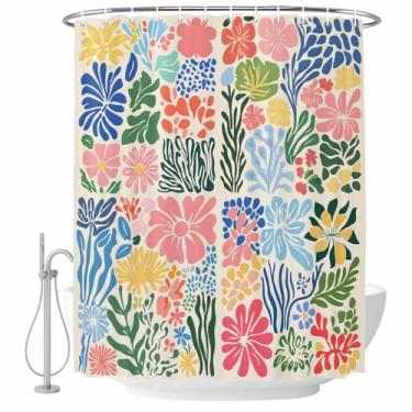 Imagem de Cortina de chuveiro com flores de primavera, vintage, estampa floral, abstrata, conjunto de cortinas de banho de tecido impermeável para banheiro decoração de banheira, acessórios de casa 182 x 182 cm