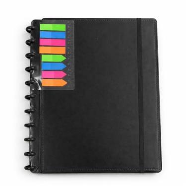 Imagem de Caderno Inteligente Universitário A4, 80 Folhas Pautadas, Capa Dura Soft Touch, 11 Discos, Com Régua e Post, para Escola e Escritório, 4 Cores (Preto)
