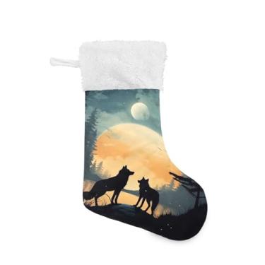 Imagem de ATTX Meias de Natal de lobo, suportes de presente brancos de pelúcia para decorações de festas de fim de ano (17,7 polegadas, pacote com 2) #116