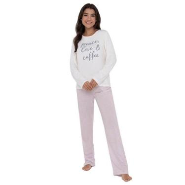 Imagem de Pijama Feminino Longo Pellin 210130 Peace Estampado, Branco, G