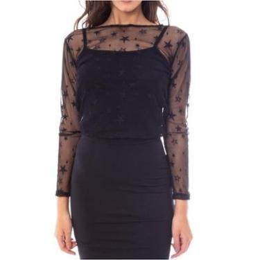 Imagem de Blusa Moda Vício Gola Careca Manga Longa Tule Estrela Feminino-Feminino