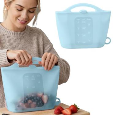 Imagem de Tigela reutilizável de silicone de 1 litro de armazenamento de alimentos com alça, sous vide, lavável na máquina de lavar louça, forno e freezer para preparação de refeições de cozinha (azul)