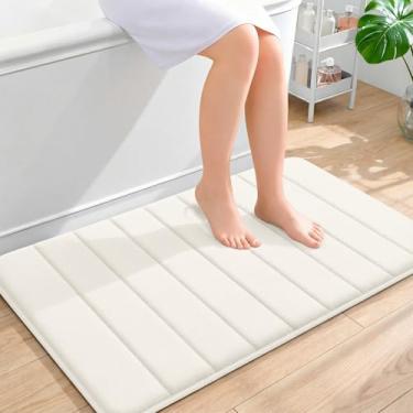 Imagem de OLANLY Tapete de banho listrado de espuma viscoelástica 91 x 61 cm, tapetes absorventes super macios, secagem rápida, tapetes de chuveiro laváveis na máquina, tapete de banho, acessórios de decoração