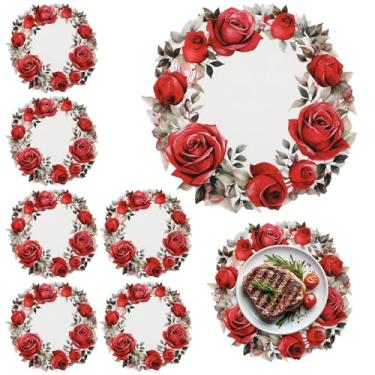 Imagem de Gandeer Conjunto de 6 jogos americanos para dia dos namorados, 38 cm, rosas e flores, tapetes de mesa de jantar para casa, casamento, aniversário, festa, cozinha, decoração de férias