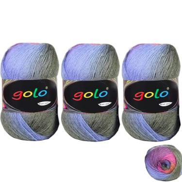 Imagem de golo Fio de lã para tricô 100 g x 3 Cachemire fio multicolorido arco-íris