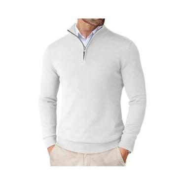 Imagem de Suéter Casual Masculino Slim Fit Com Zíper De 1/4, Leve, Gola Alta, Tr