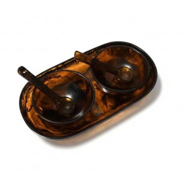 Imagem de Scissors Art Conjunto de servir de resina – Tartaruga | Tigelas e bandeja de resina premium de 3 peças com colheres | Conjunto de lanches e sobremesas brilhantes, seguros para alimentos e resistentes