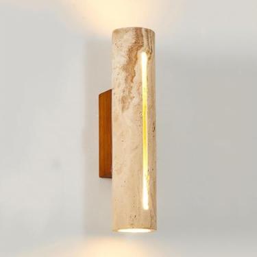 Imagem de Decoração De Mármore Parede Scone Up Down Iluminação Interior Longa Linear Barra De Luz De Parede Pedra Natural Vidro Fazenda Vintage Lâmpada De Parede Quarto Lâmpada De Parede Para Sala De