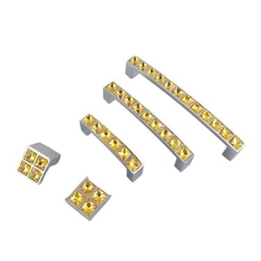 Imagem de CXYFQUUK Puxador de diamante de vidro cristal para móveis porta deslizante guarda-roupa armários de cozinha armário cômoda puxar 2 peças (64 mm)