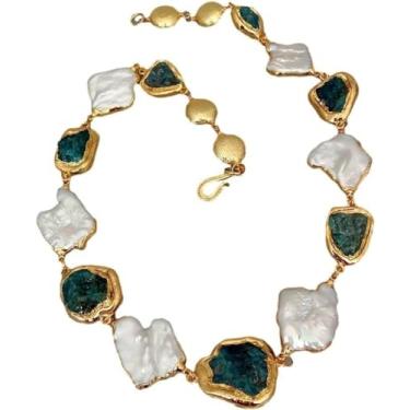 Imagem de Gargantilha áspera branca cultivada com apatita azul pérola Keshi 58,4 cm