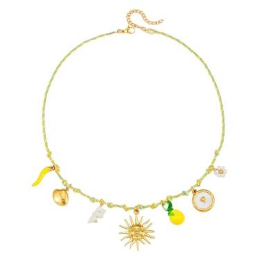 Imagem de Colar com pingente de sol, estrela-do-mar, pérola, coração, tartaruga, sol, dopamina, aço inoxidável, clavícula, joia banhada a ouro