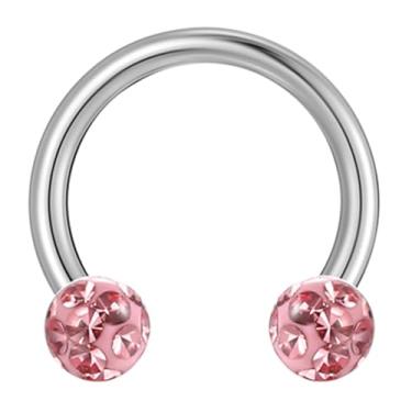 Imagem de LOMISS PIERCING FERRADURA TITÂNIO CRISTAIS 1,2X8X3/3 (PRATA/ROSA)