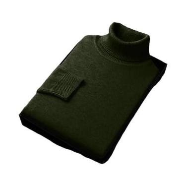 Imagem de Suéter Masculino De Gola Alta De Manga Longa Slim Fit Em Tricô, Pulôve