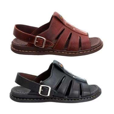 Imagem de Kit 2 Sandálias Franciscana Ant Stres Masculino Couro, Kit 2 pares pin