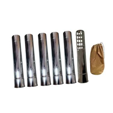 Imagem de Fenteer Tubo de aço Inoxidável para Fogão com Corta-faíscas, 7 Cm de Diâmetro, para Fogão de Camping.