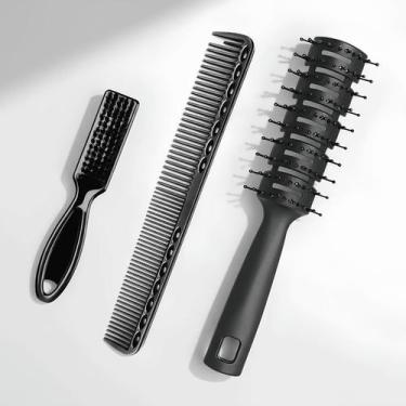 Imagem de Kit Profissional para Barbeiro Escova de Cabelo Pompadora + Pente de C