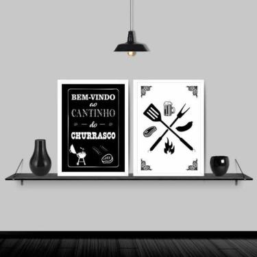 Imagem de Kit 2 Quadros Cantinho Do Churrasco 24X18Cm Moldura Branca