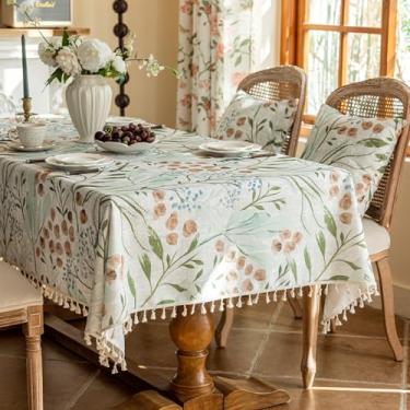 Imagem de VClife Toalha de mesa – Toalha de mesa estética rosa azul branca estampa floral para festas em casa, toalha de mesa de linho de algodão macio toalha de mesa lavável para 10 a 12 lugares (152 x 304,8
