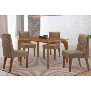 Imagem de Sala Jantar Mesa Londrina Tampo Curvo 120cm+4 Cadeiras Dafne Madeira N