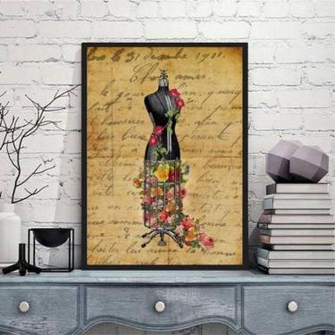 Imagem de Quadro Vintage Manequim Costura 24X18 Com Vidro - Preta