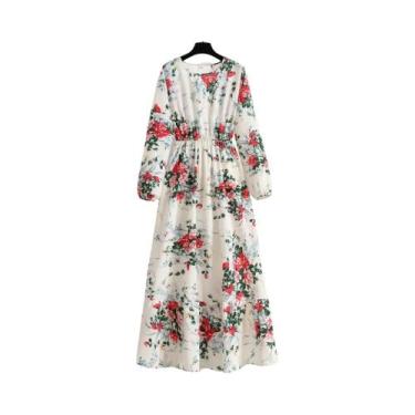 Imagem de Vestido Maxi Floral Feminino Para Primavera E Verão, Casual, Manga Lon