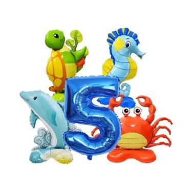 Imagem de Balões Com Tema De Animais Marinhos 5pcs Em Forma De Caranguejo, Caval