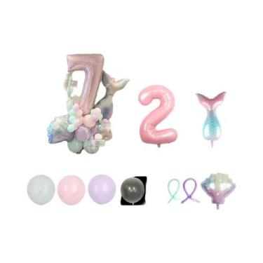 Imagem de Conjunto De Balões Cauda De Sereia Coloridos 43 Peças Balões De Filme 