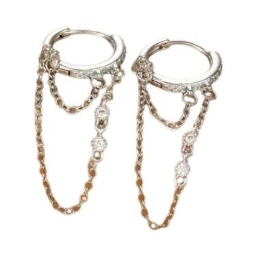 Imagem de Brinco Feminino De Titânio Puro 99% Com Corrente Longa Dupla, Pingente