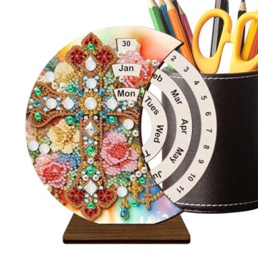 Imagem de Calendário perpétuo de – Kit de calendário giratório manual de strass, ornamentos de mesa para dormitório, prateleira, quarto, escola, hotel, sala de aula