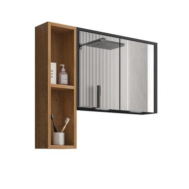 Imagem de Espelheira Celta Com Armario 2 Portas Para Banheiro Preto Fosco/naturale Preto Fosco/naturale