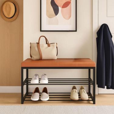 Imagem de Sapateira Assento Banco Organizador 2 Andares Hall Entrada Cor:caramelo