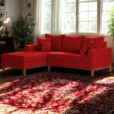 Imagem de Sofá 3 Lugares Beny Com Chaise Esquerdo Suede Vermelho