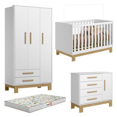 Imagem de Quarto De Bebê Q Encanto Slim Branco Acetinado Com Colchão Gazin - Qmovi