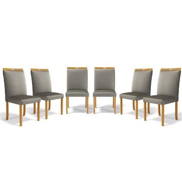 Imagem de Kit Com 6 Cadeiras Agnes Madeira Maciça Estofadas Para Mesa De Jantar Veludo Chumbo 109