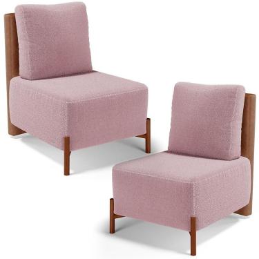 Imagem de Kit 02 Poltronas Decorativas Sala De Estar Living Hungria L02 Couríssimo Camel Bouclê Rosê - Lyam