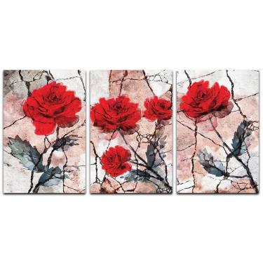 Imagem de Kit Placas Quadros Decorativos 3 Pçs Mdf 20X30 Floridas Titulo Rosas Vermelhas