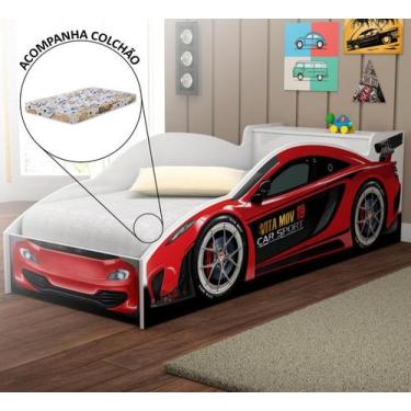 Imagem de Cama Quarto Carro Infantil Baú C/ Colchao Grade de Proteção - VITAMOV,