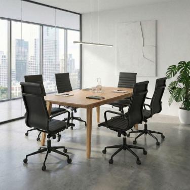 Imagem de Conjunto Mesa de Reunião Retangular e 6 Cadeiras de Escritório Esteirinha Sevilha Espresso Móveis Freijo / Preto