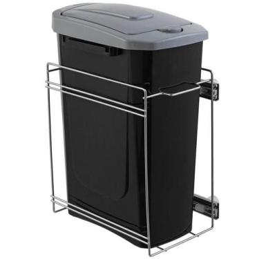 Imagem de Lixeira 15L Preta com Tampa Click Deslizante de Embutir no Armário par