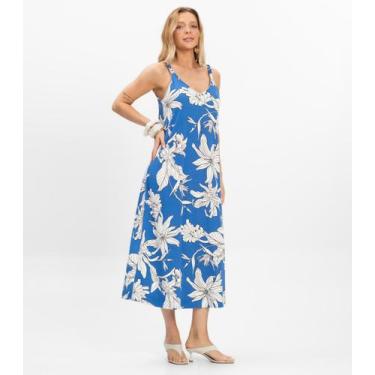 Imagem de Vestido Super Midi Feminino Visco Maquinetada Azul - Rovitex, M, Azul