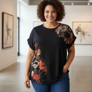 Imagem de Blusa Feminina de Viscose Estampada com Gola Redonda e Manga Morcego Cereja Rosa-Feminino