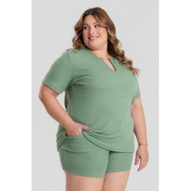 Imagem de Blusa Feminina Plus Size Ribana Santorini Detalhe Decote - Serena, G4,